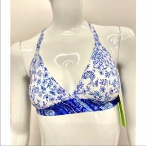 Sam Edelman blueprint floral strappy bralette blue white medium